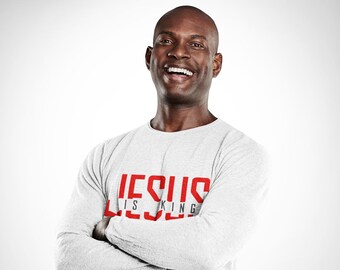 Camiseta de manga larga «Jesús es Rey» / Ropa cristiana unisex