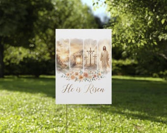 Letrero de plástico para jardín con la cruz de resurrección de Pascua.