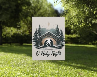 Letrero de plástico para jardín con escena de la Natividad de la Noche Santa