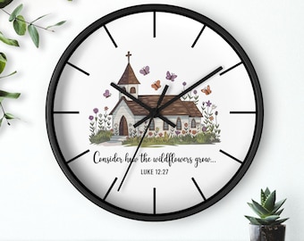 Rustic Church Wall Clock: Inspirational Bible Verse Home Decor