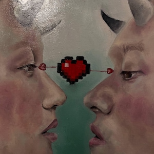 Original oil painting “proteggersi dalla realta“ “protection from reality“ wall art