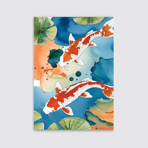 Watercolor Koi Fish wall art – DIGITAL DOWNLOAD- Tranquil Pond Art, Japanese Style Wall Decor, Home printables, AI digital Art