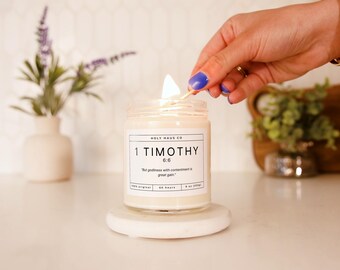 1 Timothy 6:6 Soy Candle Christian Gift For Women Faith Based Encouragement Gift Minimalist Bible Verse Gift Spiritual Gift For Her