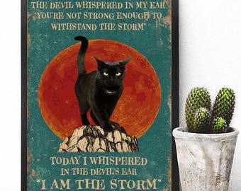 Black Cat Inspiration Poster Or Canvas, Motivational Quote Art, Storm Whisperer Saying Poster, Cat Lover Wall Decor, Empowerment Quote Print