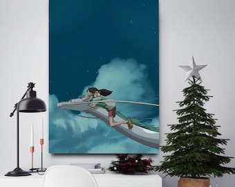 Spirited Away Poster, Studio Ghibli Anime Wall Art, Chihiro And Haku Dragon Art Print, Ghibli Movie Fan Gift, Japanese Animation Decor