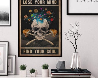 Affiche tête de mort, art mural tête de mort, décoration psychédélique tête de mort, oeuvre d'art spirituelle, art de l'expansion de l'esprit, affiche citation inspirante