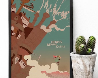 Plakat lub płótno z filmu „Ruchomy zamek Hauru”, wydruk artystyczny studia Ghibli, dekoracja ścienna z japońskiego filmu anime, grafika z filmu fantasy, pomysł na prezent dla fana mangi