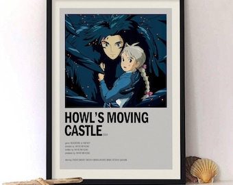 Howl's Moving Castle poster, studio ghibli film kunst print, anime fantasy muur decor, Sophie en Howl fan cadeau poster voor slaapkamer, slaapzaal