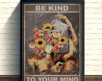 Be Kind To Your Mind Poster Or Canvas, Mental Health Awareness Wall Art, Inspirational Quote Decor, Self Care Gift, Wellness Motivation