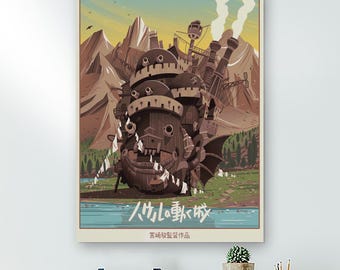 Howl's Moving Castle Anime Poster Or Canvas, Studio Ghibli Movie Print, Japanese Fantasy Wall Decor, Magical Castle Fan Art Poster