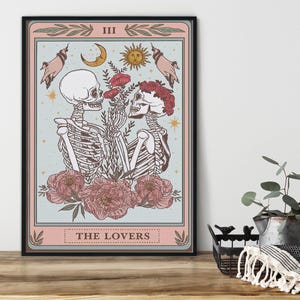 Skeleton Tarot Card The Lovers Poster Or Canvas, Tarot Card Poster, Skeleton Poster, Skeleton Lovers Canvas Print, Skelettpaar