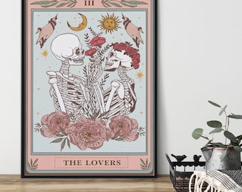 Skeleton Tarot Card The Lovers Poster Or Canvas, Tarot Card Poster, Skeleton Poster, Skeleton Lovers Canvas Print, Skeleton Couple