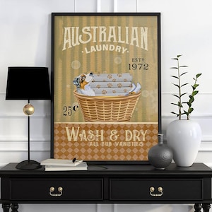 Australian Laundry Poster Vintage Wall Art Laundry Wall Decor Dog Laundry Basket Poster Laundry Room Decor Laundry Sign Laundry Wall Art