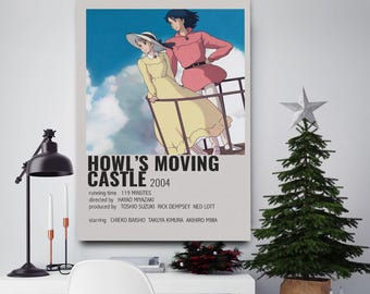 Howl's Moving Castle Poster Print, Studio Ghibli Anime Wall Art, Fantasy Movie Room Decor, Japanese Animation Gift, Howl and Sophie Art