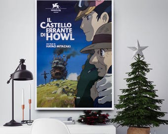 Das wandelnde Schloss Filmplakat, Ghibli Anime Kunst, Hayao Miyazaki Film Wanddekoration, Studio Ghibli Fan Geschenk, Fantasy japanische Animation