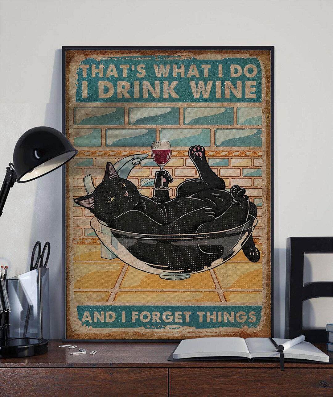 Funny Cat Wine Poster or Canvas, Cat Wall Art, Wine Lover Gift ...