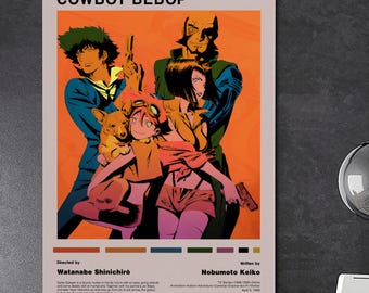Cowboy Bebop Anime Poster Or Canvas, Retro Sci-Fi Wall Art Decor, Spike Faye Jet Ed Ein Manga Gift, 90s Nostalgia Fan Art Print