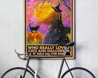 Es war einmal Halloween Poster oder Leinwand, Halloween Wandkunst Poster, Katzenliebhaber Poster, Hexendekor Poster, Mädchen Halloween Dekor Poster