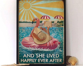 And She Lived Happily Ever After Poster Canvas, Inspirational Quote Poster, Home Decor, Positive Mindset Gift, Reading Hobby Decor