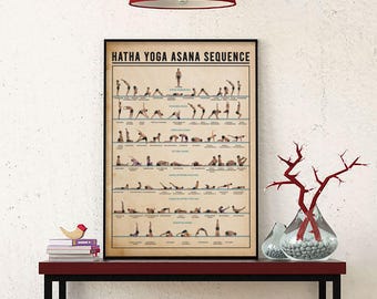 Hatha Yoga Asana Sequence Poster, Yoga Instruction Wall Art, Fitness Yoga Guide, Meditation Hobby Yoga Poster, Health And Wellness Workout
