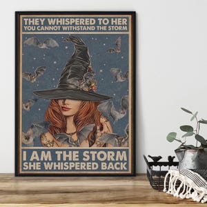 "Soy la tormenta", "Ella susurró de vuelta", póster de bruja, "Le susurraron: No puedes resistir la tormenta", arte de pared, lámina decorativa de bruja para Halloween