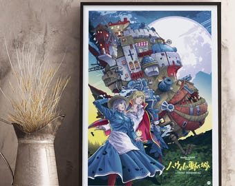 Howl's Moving Castle Anime Art Poster, Studio Ghibli Fantasy Print, Japanese Animation Wall Art, Sophie & Howl Fan Gift, Magical Movie Decor