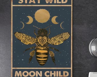Impresión de arte de pared "Mantente Salvaje Luna Niño", póster "Mantente Salvaje Luna", decoración de naturaleza, obra de arte espiritual lunar, impresión celestial bohemia, regalo astrológico