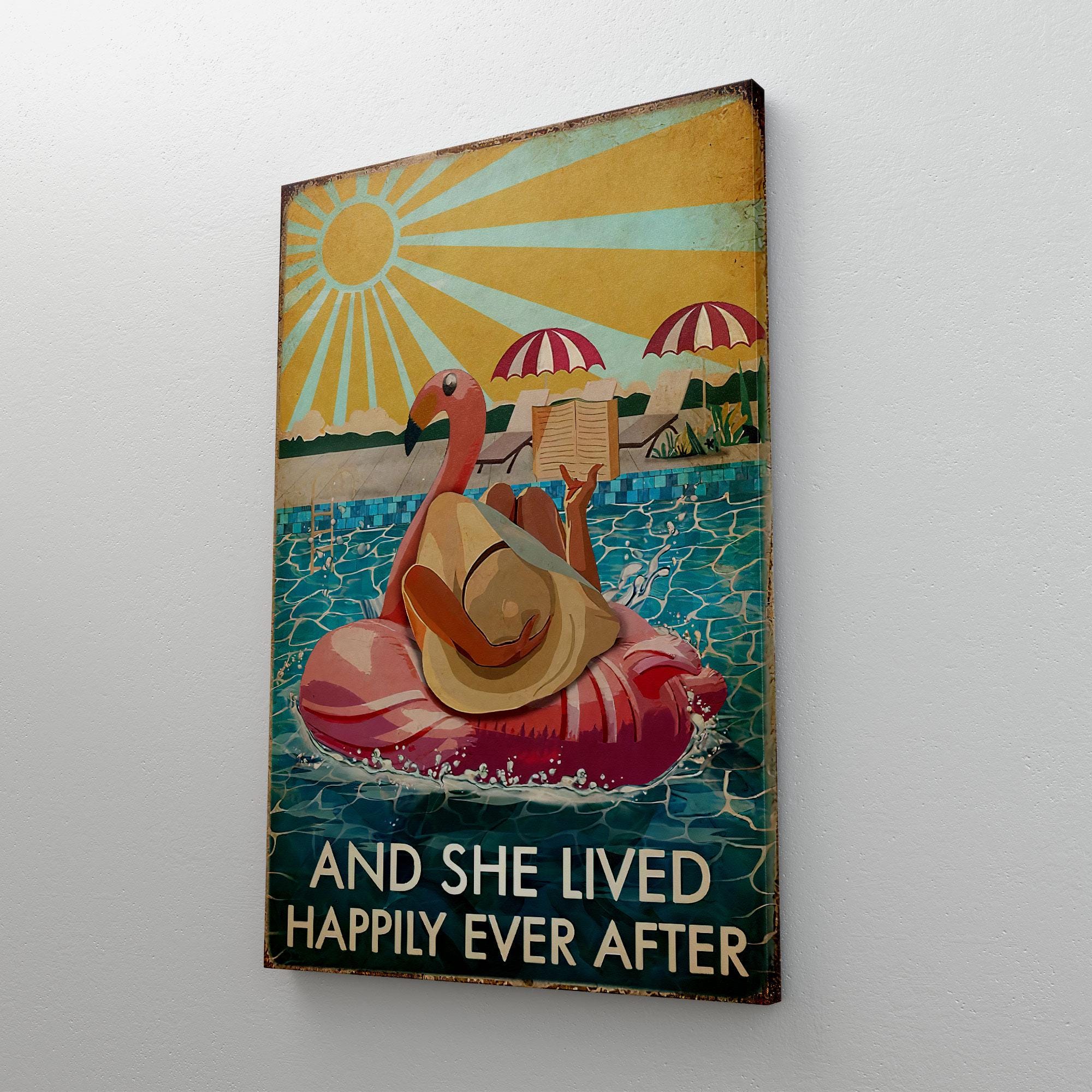 And She Lived Happily Ever After Poster Canvas, Inspirational Quote Poster, Home Decor, Positive ...