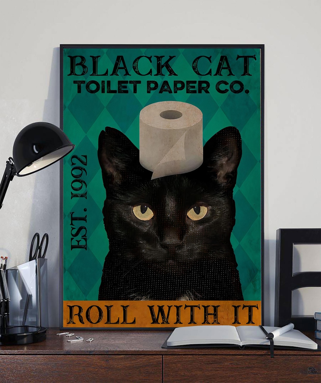 Black Cat Toilet Paper Poster or Canvas, Funny Cat Wall Art, Cat Lover ...