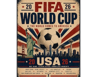 Affiche de football rétro FIFA 2026 roulée | Oeuvre d'art vintage de la Coupe du monde