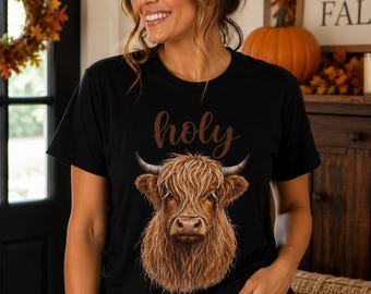 Camiseta con estampado de vaca de las Tierras Altas / Camiseta con estampado de cara de vaca adorable