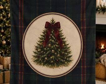 Personalized Christmas Tree Blanket|Family Name|Family Gift|Tartan Plaid