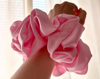 Handmade Extra Large Satin XXL Scrunchie | Oversized Pink Hair Tie