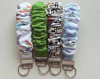 Disney-Inspired Scrunchie Keychain Wristlet: Handmade Cotton Fabric Key Fob
