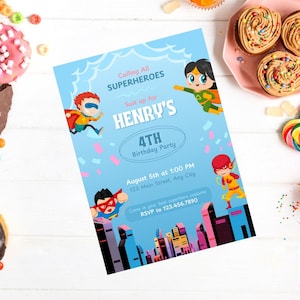 Kinder Superheld Geburtstagseinladung, Made-to-Order, digitaler Download, printable