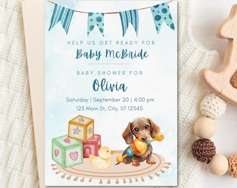 Dackel-Baby-Duscheeinladung, Made-to-Order digitaler Download, printable, teilbar