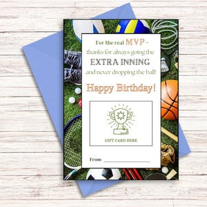 Porta-cartão de presente de aniversário esportivo | Presente fácil para família, amigo, professor, treinador | Arquivo digital 5x7" | Download instantâneo para impressão