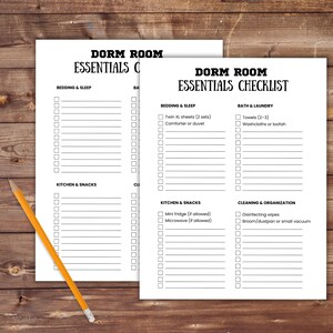 Dorm Room Essentials Checklist Printable | College Packing List | College Dorm Moving Checklist | Apartment Essentials Checklist