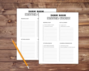 Dorm Room Essentials Checklist Printable | College Packing List | College Dorm Moving Checklist | Apartment Essentials Checklist