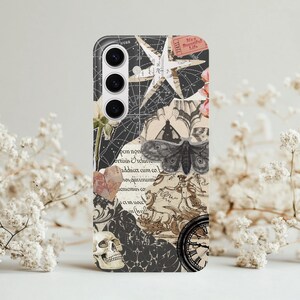 Tablero de estado de ánimo para amantes de los libros de Dark Academia, periódico, recortes de libros / Funda para iPhone 16, 15, 14, 13, 12, 11 Pro Max, X Plus, Samsung Galaxy S24, S23, S22 y S21