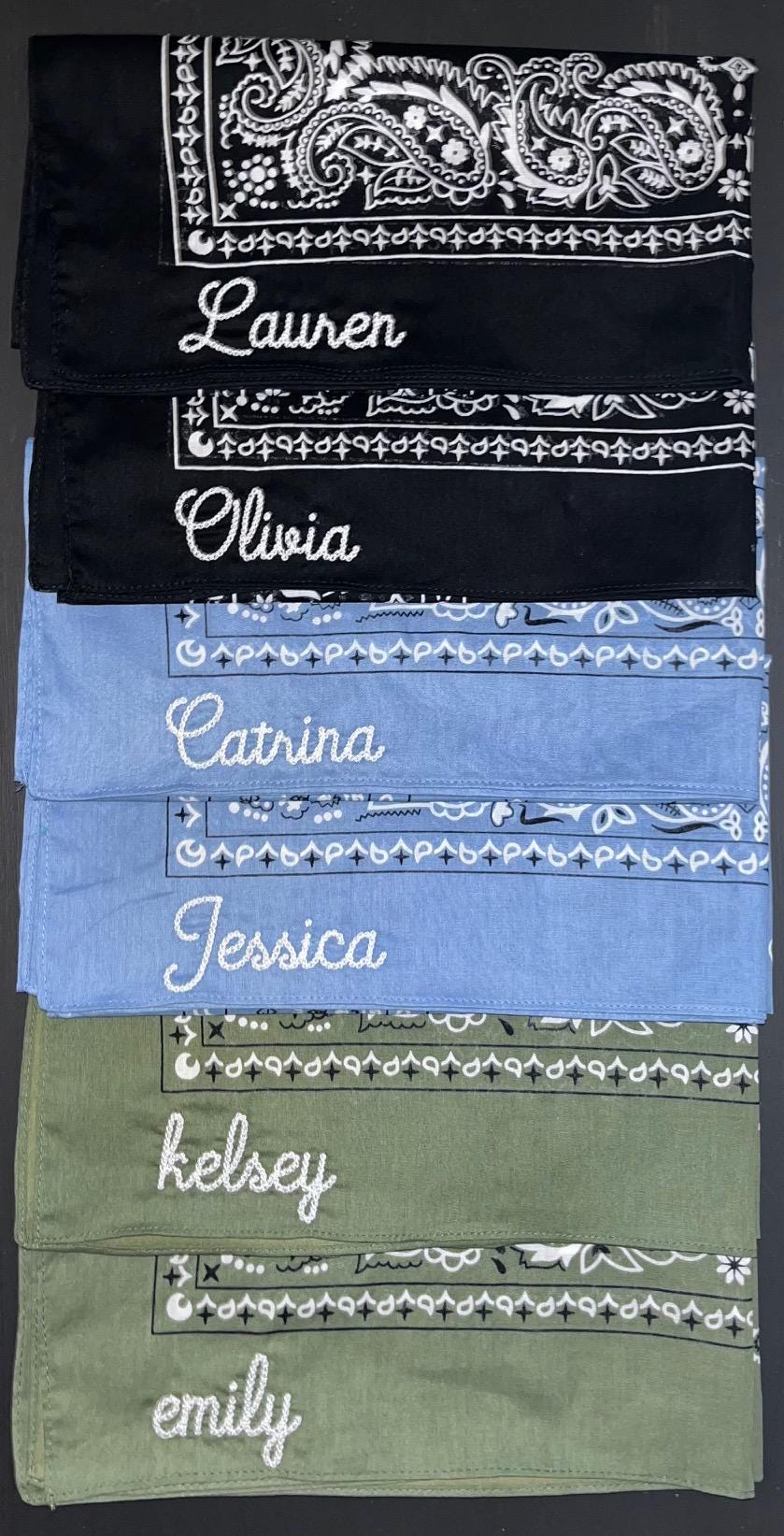 Personalized Embroidered Custom Bandana paisley western style chain stitch font, 100% Cotton, bridesmaid gift, handkerchief, bachelorette