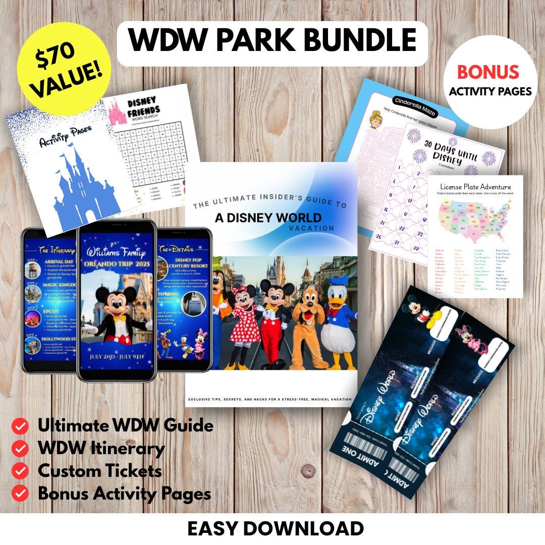 WDW Travel Guide Bundle|| Disney Itinerary, Custom Theme Park Tickets ...
