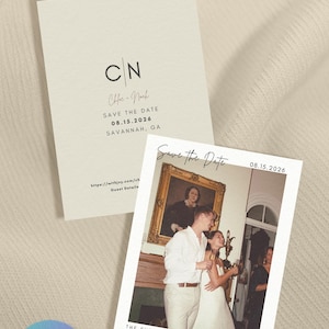 Faire-part « Réservez la date » minimaliste moderne en Polaroid - Modèle de toile modifiable