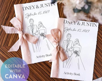 Libro de actividades de boda para niños / Folleto imprimible para colorear y jugar / Plantilla editable de Canva