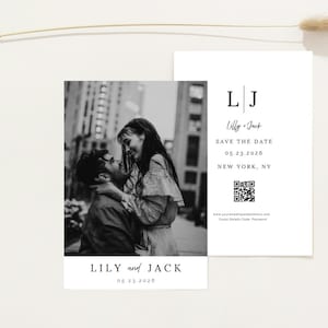 Polaroid Save the Date-Vorlage, minimalistische Hochzeitsfotokarte, bearbeitbares Canva-Design, druckbare doppelseitige Einladungs-PDF