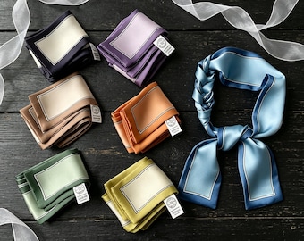 Bufanda larga y delgada, bufanda para el cuello con tacto sedoso, cinta para el cabello, bufanda para el cuello de la camisa, pañuelo para el asa del bolso, accesorio de moda para mujer