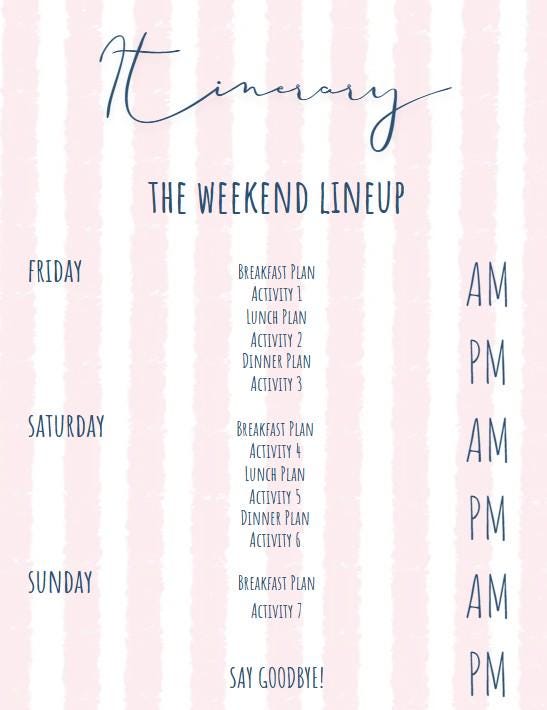 Pink Stripes Bachelorette/Getaway/Event Itinerary & Packing List Canva Template