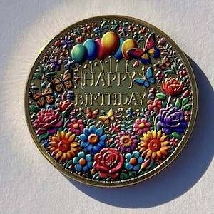 Kleurrijke verjaardagsuitdagingsmunt – Fijne verjaardag Beste wensen Bloemenballonontwerp Leuk cadeau voor feesten Aandenken
