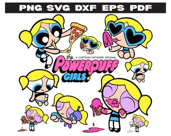 Bubbles Powerpuff Girls Clipart Bundle | Bubbles SVG Clipart Set | Cute Powerpuff Girl PNG DXF eps | Sublimation Art | Kawaii Cartoon Design