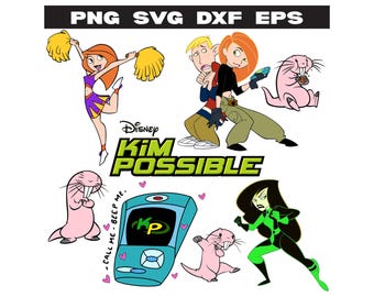Kim Possible Clipart Bundle – PNG SVG DXF eps | Kim, Shego, Ron, Rufus, Kimmunicator | Cricut Files, 2000s Cartoon, Disney Cut Files